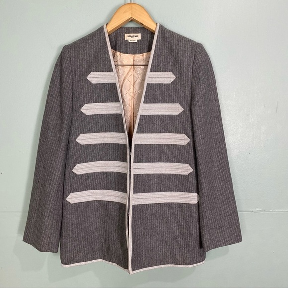 Zadig & Voltaire Ville Military Blazer Gray Silver Sz 6 - Picture 1 of 6